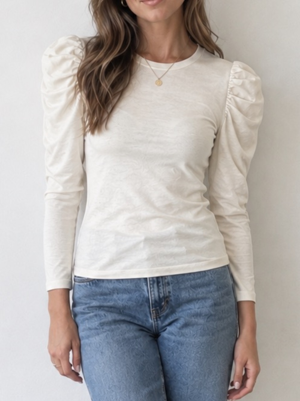 Catherine Malandrino Cream Blouse Puff-Sleeve Office Workwear Classy Top Sz M